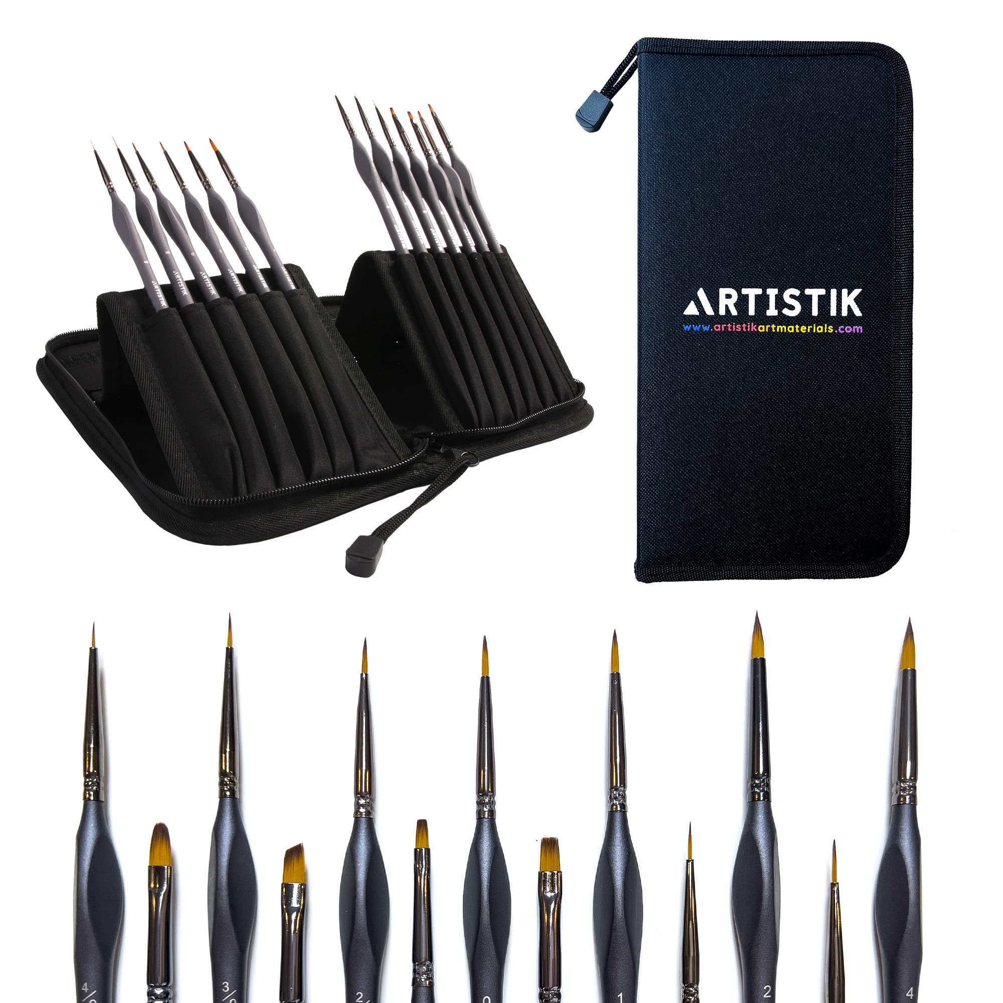 Fine Detail Paint Brush Set for Acrylic Oil, Watercolor, Rust-Proof Ferrules & Ergonomic Handles Painting Brushes, Paintbrushes - 13 Piece Set with Black Carrying Case