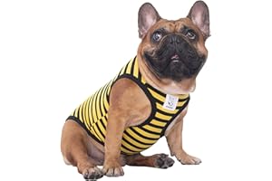 iChoue French Bulldog Striped T Shirts Clothes for Medium Dogs Vest Tank Tops Puppy Frenchie Pug English Boston Terrier Pitbull Yellow Black Strips - M