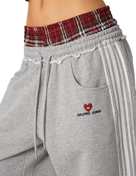 AELFRIC EDEN BAGGY WIDE LEG SWEATPANTS FOR WOMEN MEN DOUBLE ELASTIC WAISTED STREETWEAR Y2K CASUAL LOUNGE PANTS TROUSER WITH POCKETS GREY SMALL