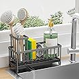 Cisily Sponge Holder for Kitchen Sink, Sink Caddy with High Brush Holder, Organzier Rustproof 304 Stainless Steel Dish Organizer Divider, Soap Dispenser Storage(Grey)