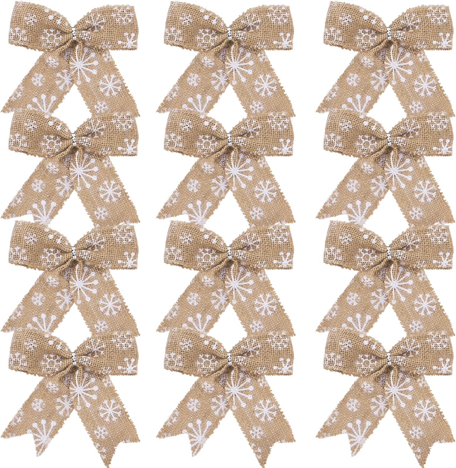 Bows & Ribbons - OOQCMM 12 Pack 5.5 Inch Christmas Burlap Bows Big Snowflake Natural Jute Bows for Christmas Tree Wreath Crafts Decoration