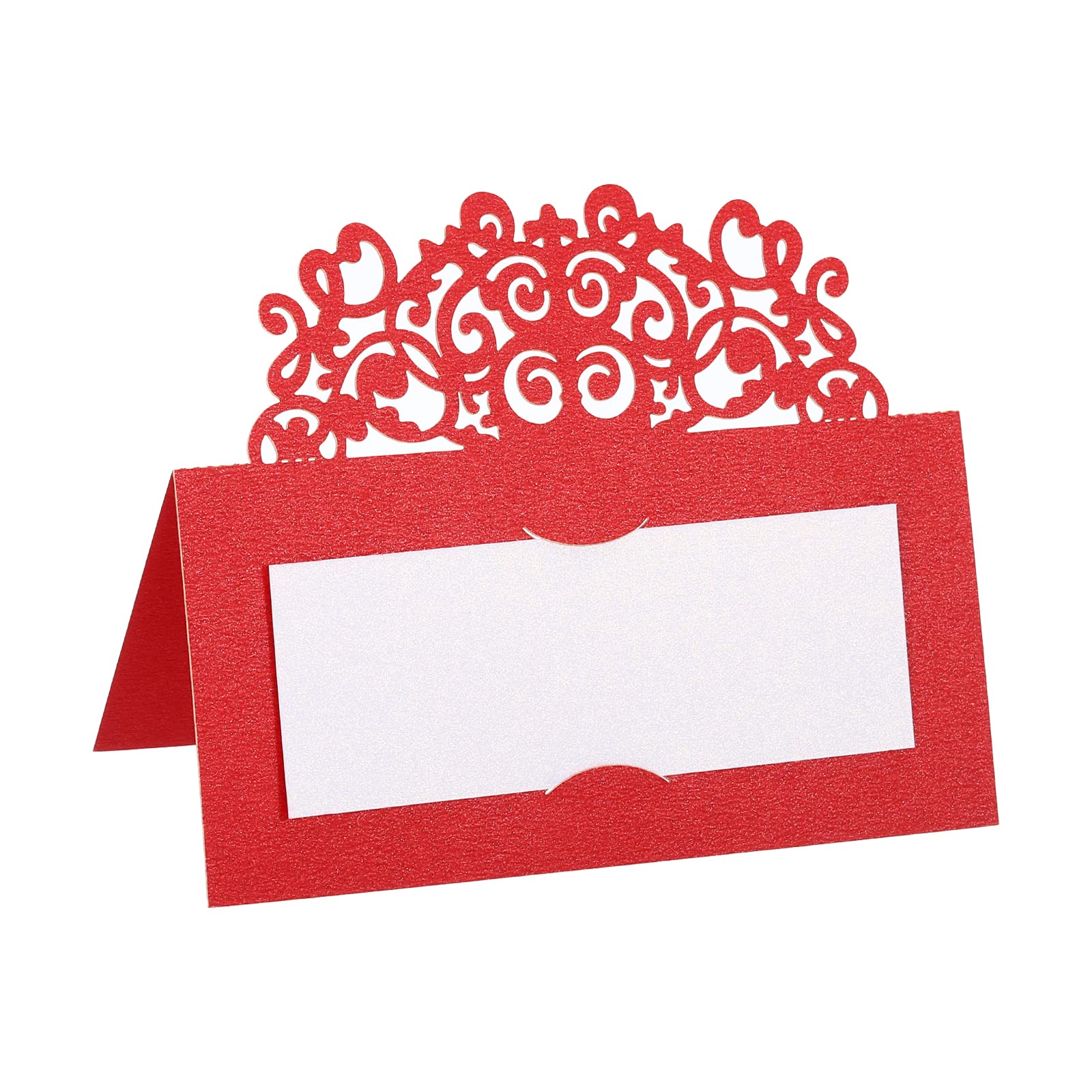 PATIKIL Table Name Place Cards,25Pcs 3.9 x 3.9inch Favor Decor Hollow Lace Cut Design Seat Blank Card for Wedding Party Seating Place Cards Red