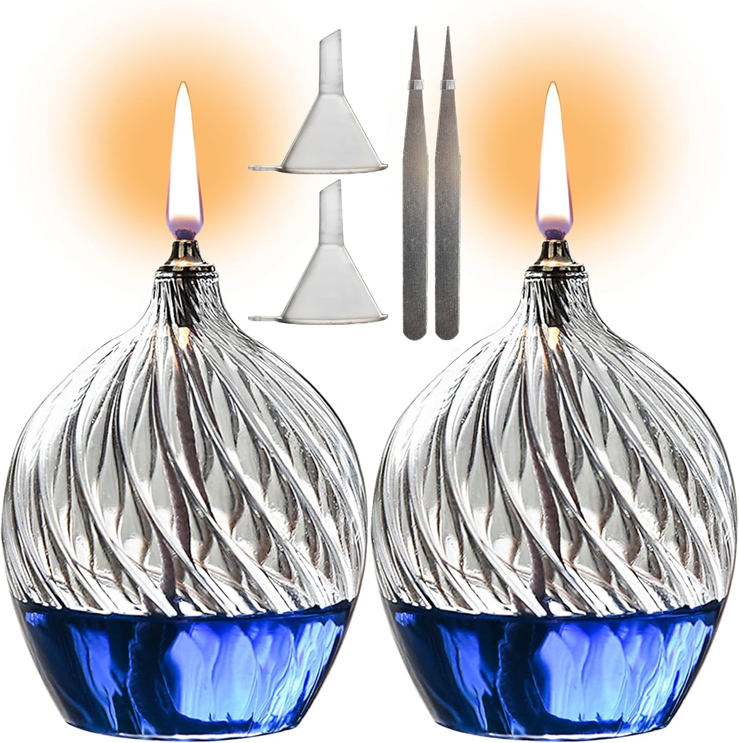 Oil Lamps & Accessories - GXFCCYXT 2Pcs Refillable Liquid Petite Glass Oil lamp, Sturdy Borosillicate Glass Oil Candle, Unique Internal Thread Appearance for Fine Dining & Restaurants or Home