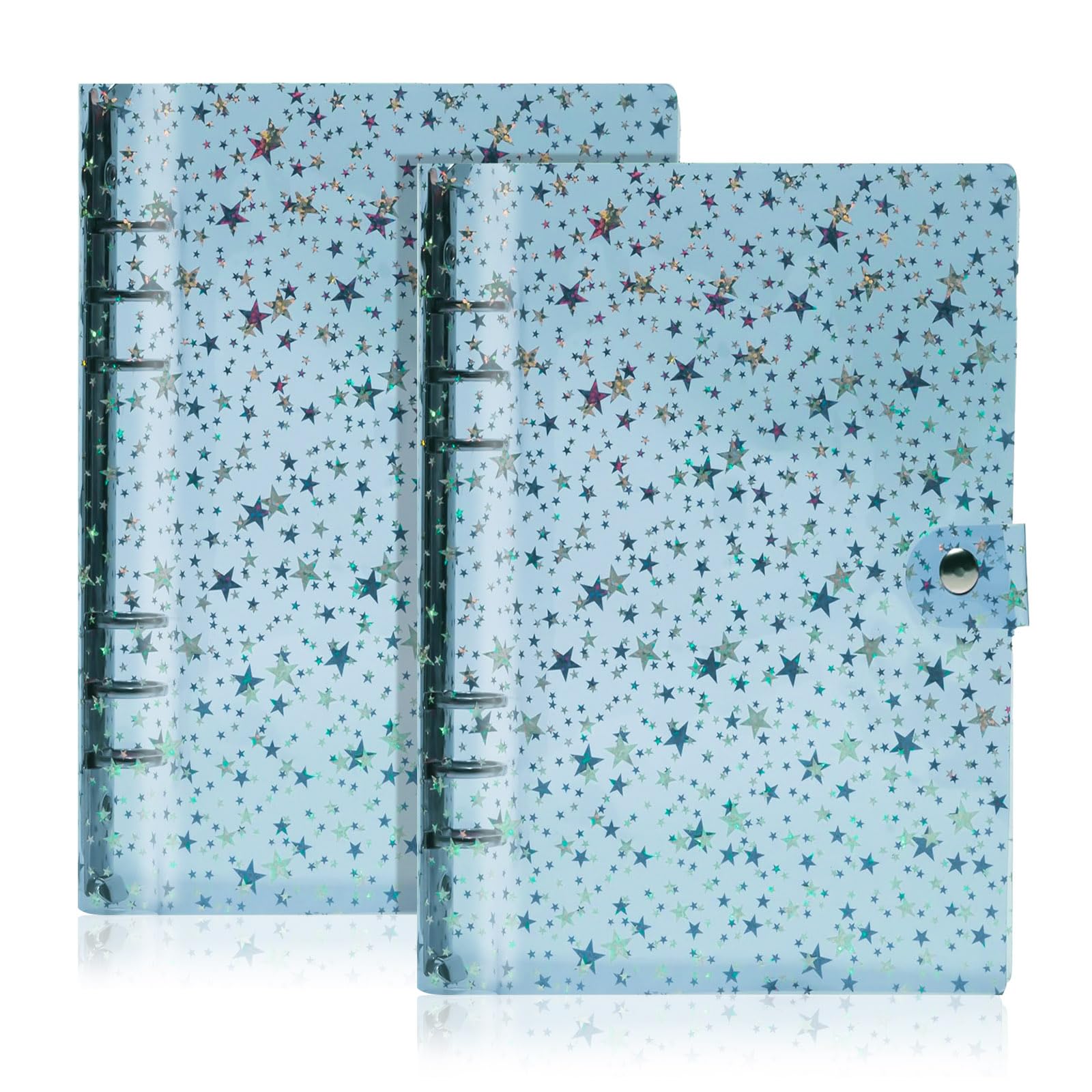 2pcs A6 6 Ring Plastic Binder, 6 Hole Soft Binder with Plastic Sleeves, Notebook School Meeting Travel Office Supplies (Blue)