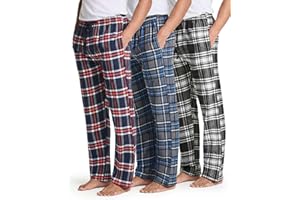 Real Essentials 3 Pack: Men's Soft Cotton Flannel Pajama Pants PJ Lounge Bottoms Elastic Waist Pockets (Big and Tall)