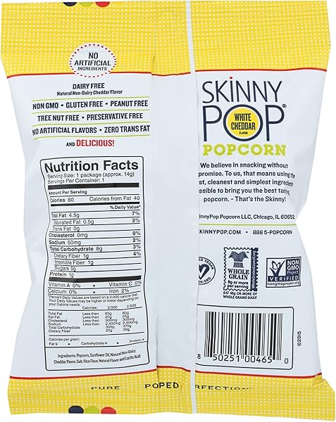 SKINNY POP WHITE CHEDDAR POPCORN, 0.5 OZ