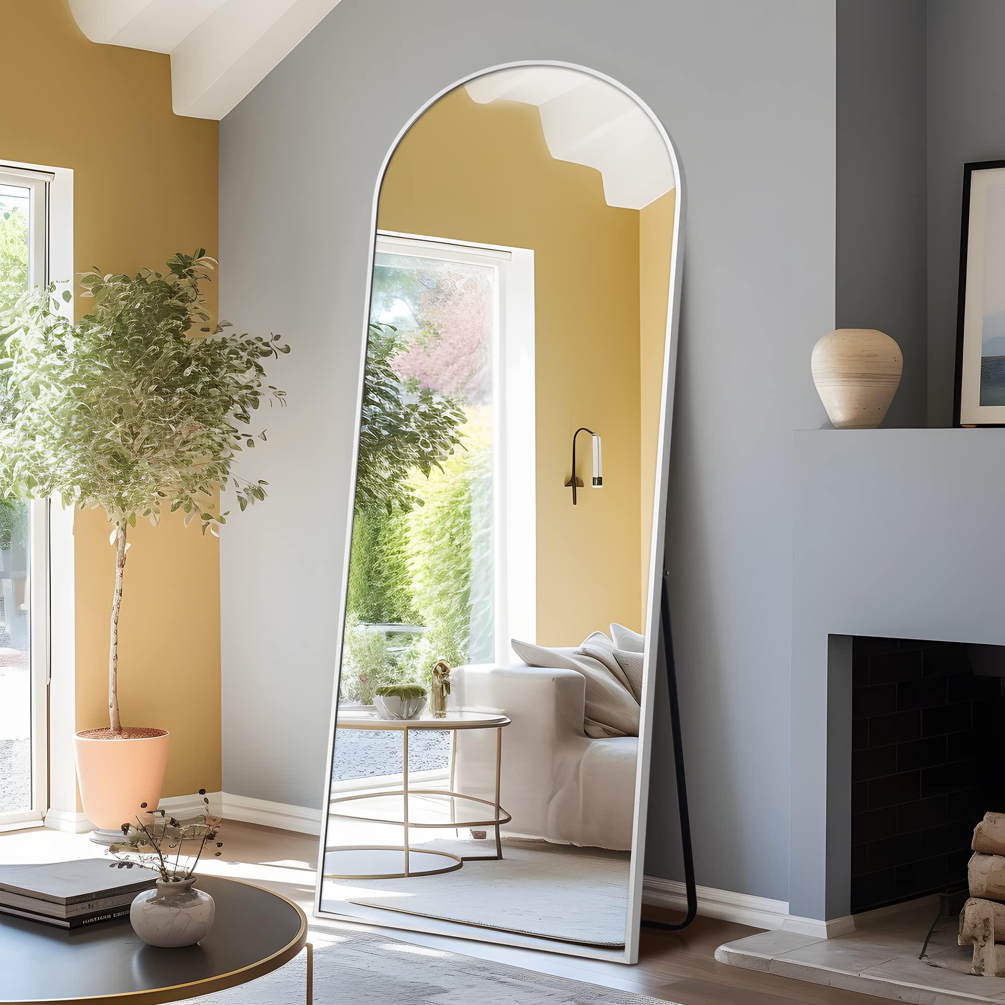 Photo 1 of NeuType 65"x22" Full Length Mirror Large Arched Floor Mirror with Stand Large Bedroom Mirror Standing or Leaning Against Wall Aluminum Alloy Frame Dressing Mirror, Silver