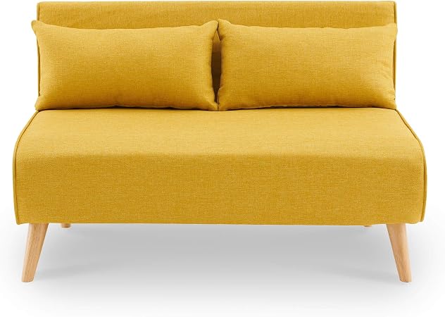 Decoinparis Banquette Convertible 2 Places En Tissu Tonka Jaune