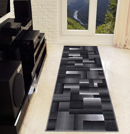 Grau Silber Schwarz Abstrakt Bereich Teppich Modern Moderne