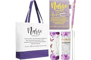 Pickmesh Nurse Week Gifts Set for Women Nurse Appreciation Gift Bulk Thank You Cna Gifts Set Include A5 Leather Journal, Ballpoints with Stylus Tip, 20oz Tumbler, Canvas Tote(Purple)