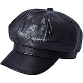 ZLYC Womens PU Leather Newsboy Caps Gatsby Cabbie Hat for Girls