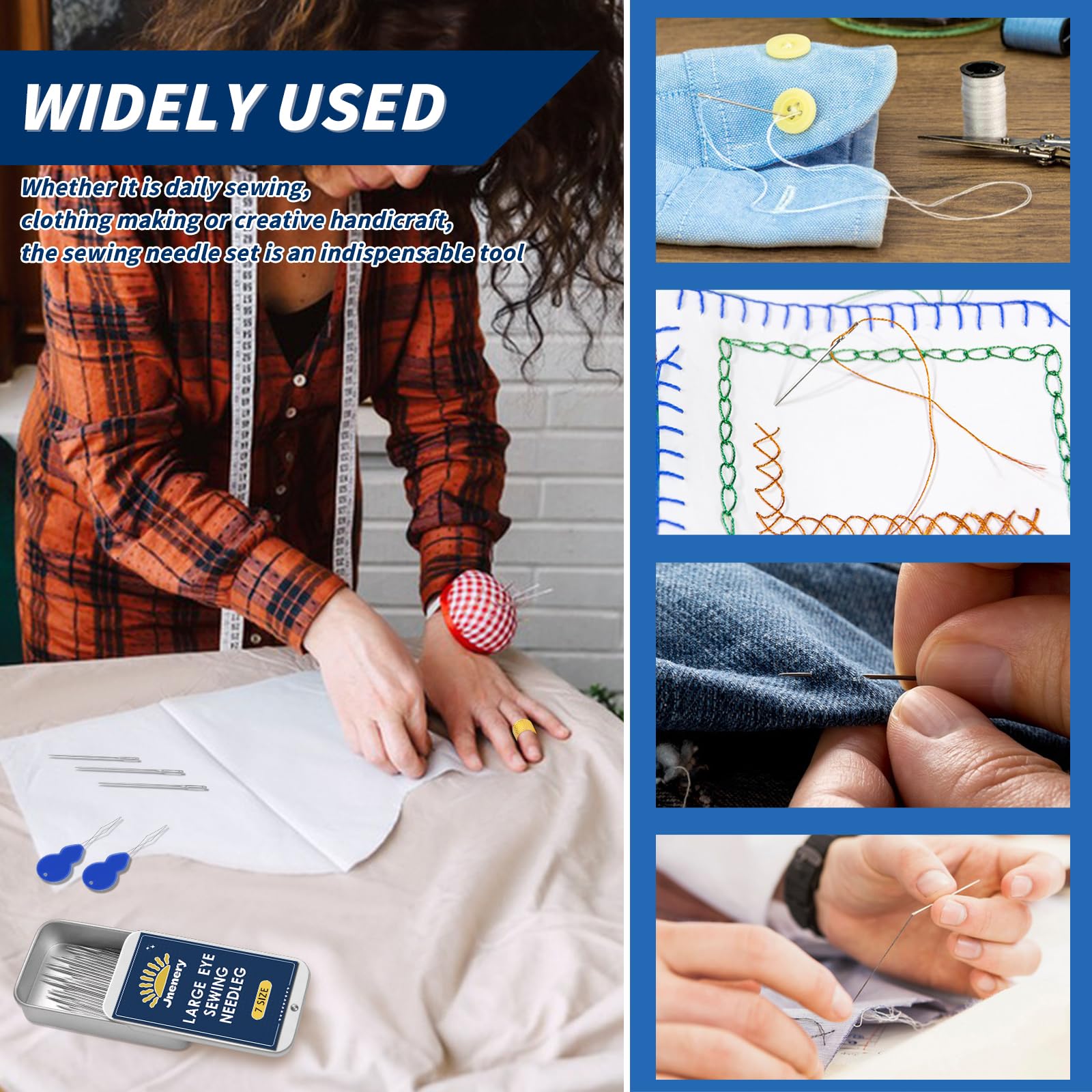 35 Pcs Large Eye Sewing Needles, 7 Size Sewing Sharp Needles for Handsewing, Leather Embroidery Thread Needle, Stainless Steel Yarn Knitting Needle with Threader, Thimble for Crafts, Repair, Quilting