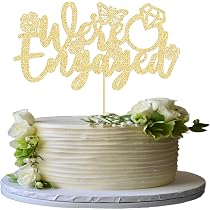 ZpiLkes "We're Engaged" Cake Topper - Rose Gold Glitter With Ring, Pre-Assembled For Bridal Shower & Wedding - View #2