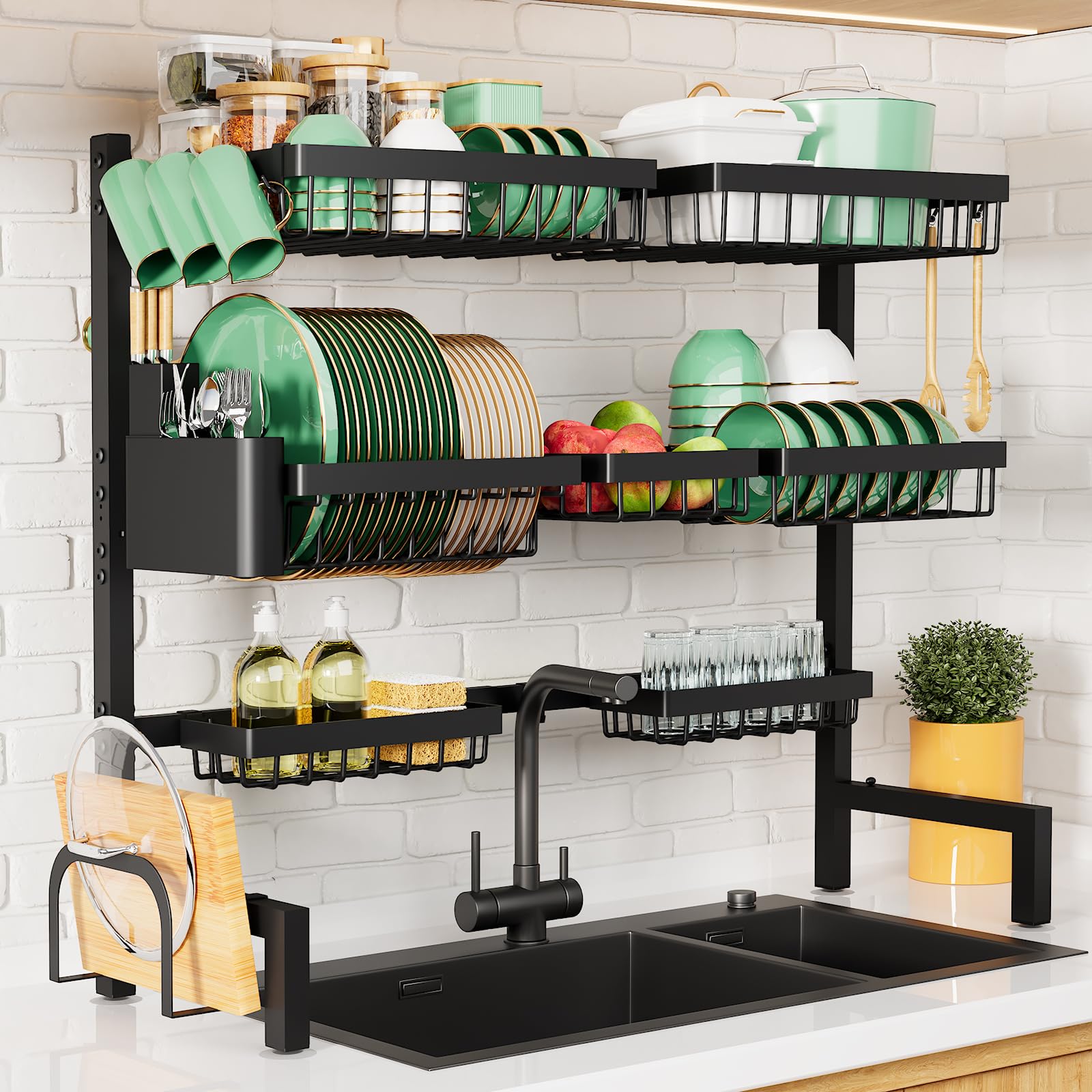 Photo 1 of Kitsure Over The Sink Dish Drying Rack - 31.5" to 39.4" x 30.3", Adjustable Sink Drying Rack for Kitchen Sink with Multifunctional Baskets, Black