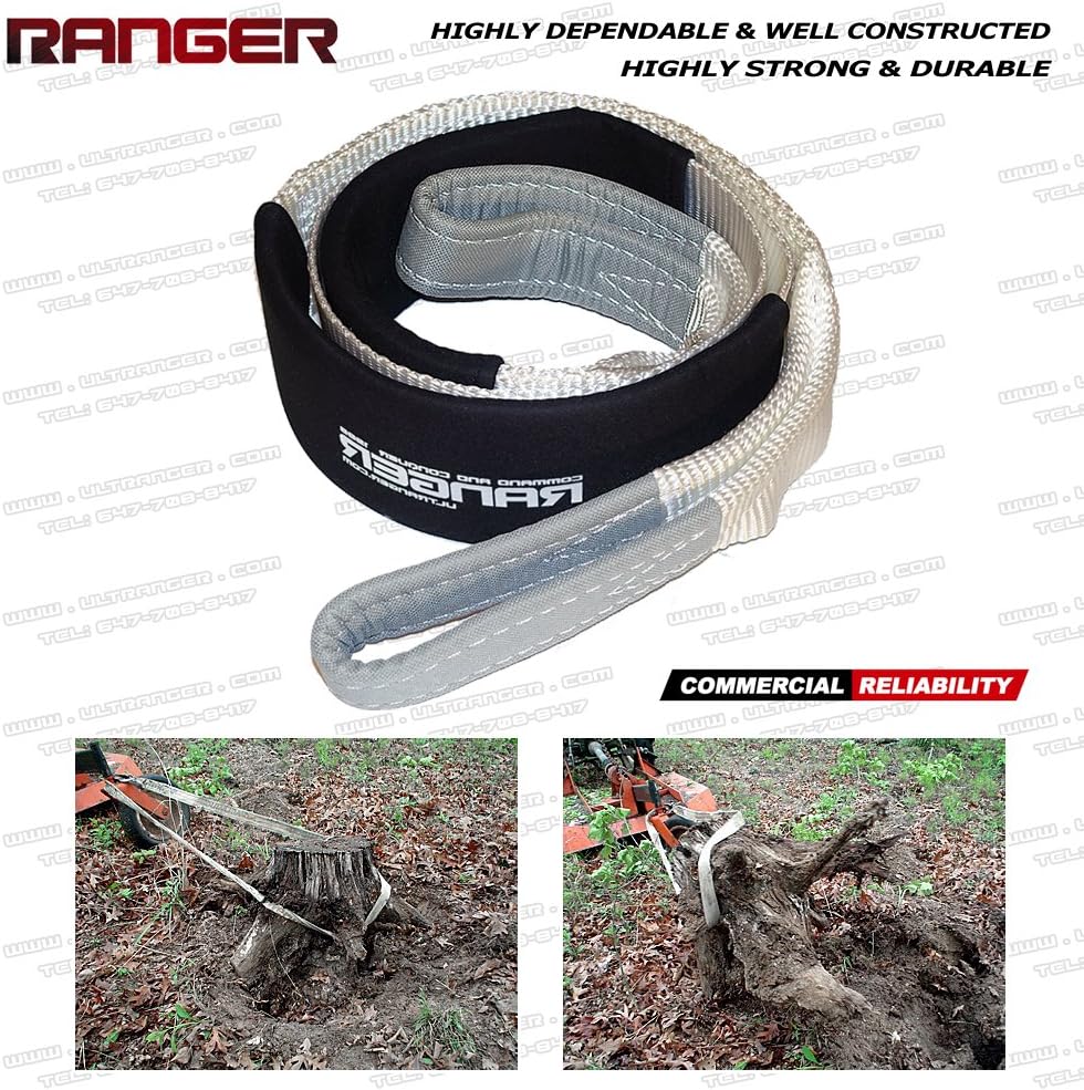 Ranger 3" x 6' Tree Saver Strap for Tow Winch Recovery Heavy Duty with Reinforced Loops + Protective Sleeves 30,000 lb Breaking Capacity 13.6 Tons: Automotive