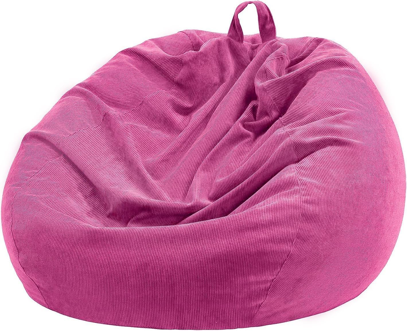 Nobildonna 3 ft Bean Bag Chair Cover (No Filler) 35"×43" Large Stuffed Animal Storage Bean Bag Washable Big Beanbag Chair Cover Premium Corduroy Bean Bag Cover for Adults,Kids,Rose Red 300L