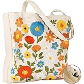 Miss Adola Embroidery Canvas Tote Bag for Women - Reusable Totes with Pocket & Buckle Aesthetic Cute Grocery Shoulder Bag