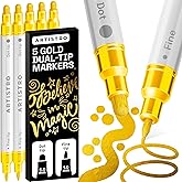 ARTISTRO 5 Gold Dual-Tip Acrylic Paint Marker Pens | For Fabric, Rock, Glass, Wood, Coloring Book, Arts &amp; Crafts Gift, Pumpkin Decorating Kit &amp; Halloween Crafts (Dot &amp; Fine Tips)