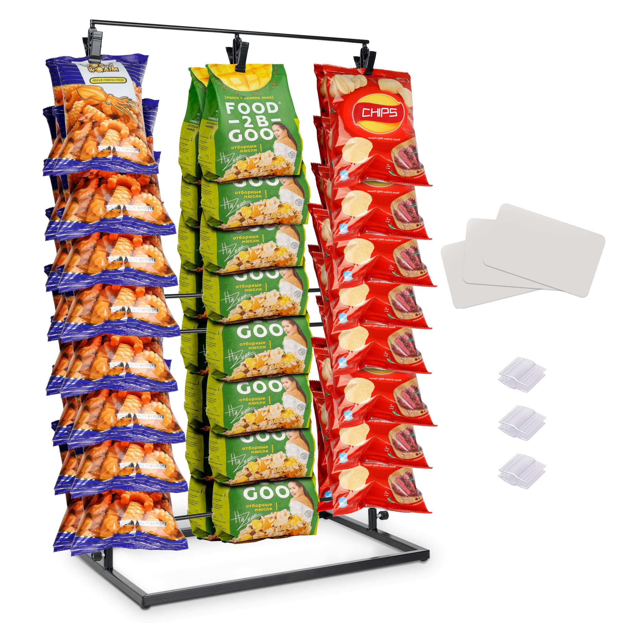 Photo 1 of Quald Chip Rack Display Stand with 48 Clips, Chip Display Rack for Party, Chip Holder Display for Countertop