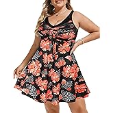 Hanna Nikole Women's Two Piece Swim Dress, Plus Size Tankini Swimsuit, Modest Tummy Control Swimwear with Boyshorts