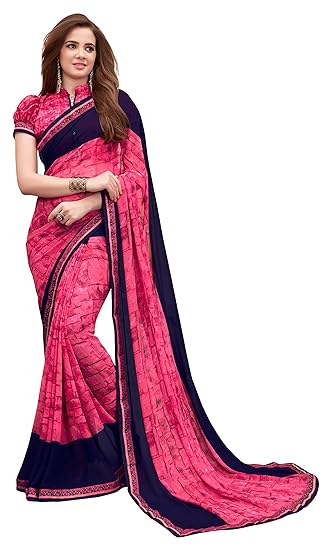 Oomph! Georgette Sarees (rblf_padma1002pink_Punch Pink_Free Size)