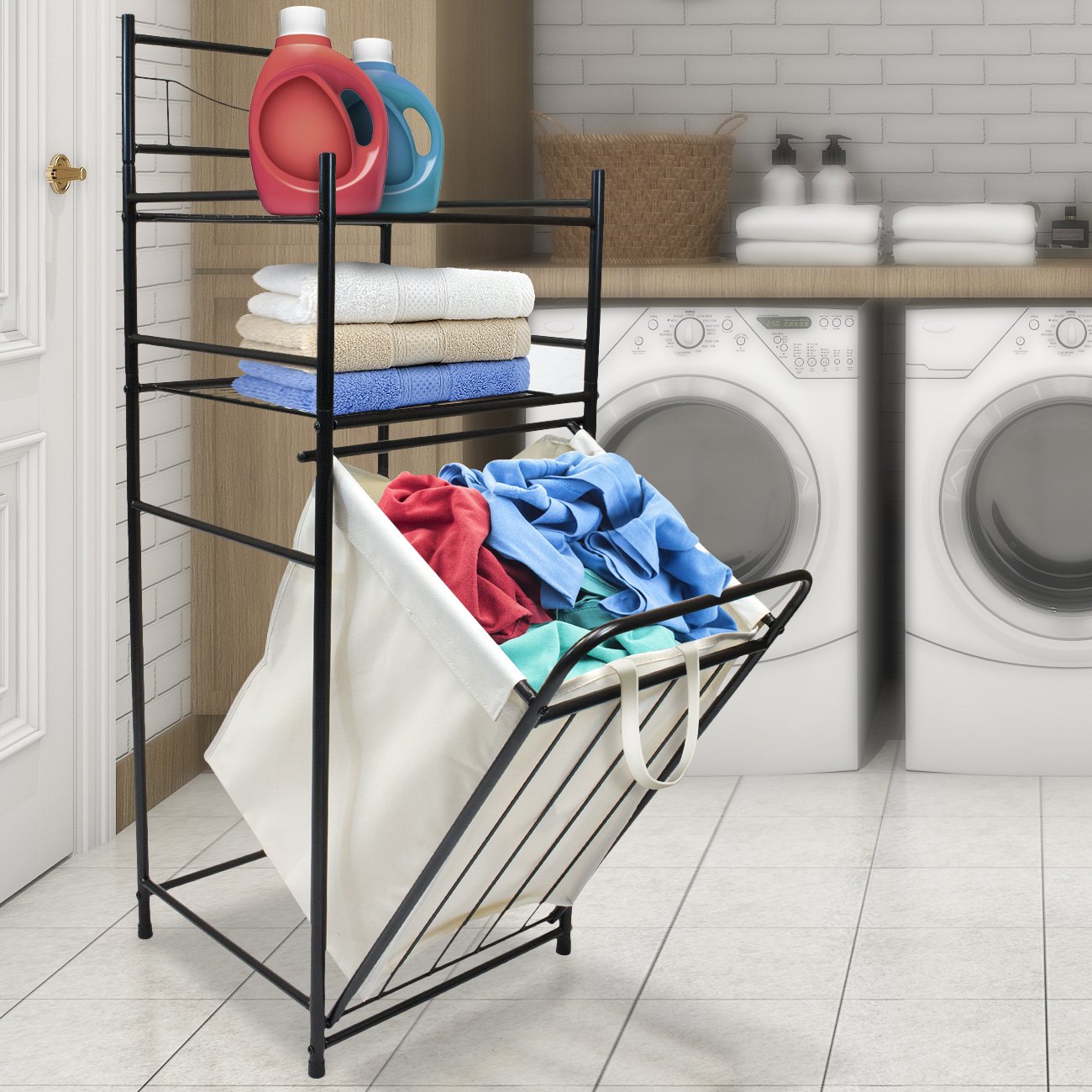 Sorbus Bathroom Tower Hamper Features Tilt Laundry Hamper and 2Tier