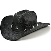 FLUFFY SENSE. Cowboy Hat for Women and Men - Straw Cattleman Crease Western Hats with Upgrade 4 inches Shapeable Wide Brim