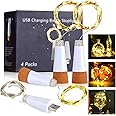 Godinsky Wine Bottle Lights with Cork Switch for Liquor Bottles 4 Pack Rechargeable Battery Operated 20 Led Bottle Stopper Warm String Fairy Lights Indoor Christmas Wedding Halloween Decorations
