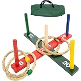WE Games Rope Ring Toss Yard Game &ndash; Throwing Carnival Quoits Set &ndash; Solid Wood