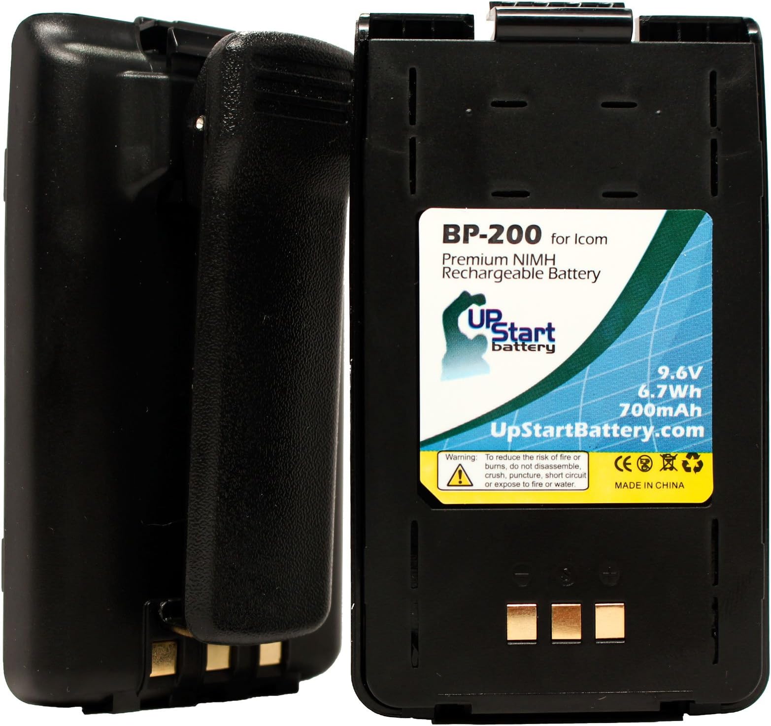 2 Pack - Replacement for Icom BP-200L Battery with Clip - Compatible with Icom Two-Way Radio Battery (700mAh 9.6V NI-MH)