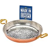 Crystalia 7 Inches Authentic Hammered Copper Pan and Cookware, Traditional Handmade Copper Skillets for Cooking, Egg Fry Omelet Pan with Ergonomic Metallic Handles