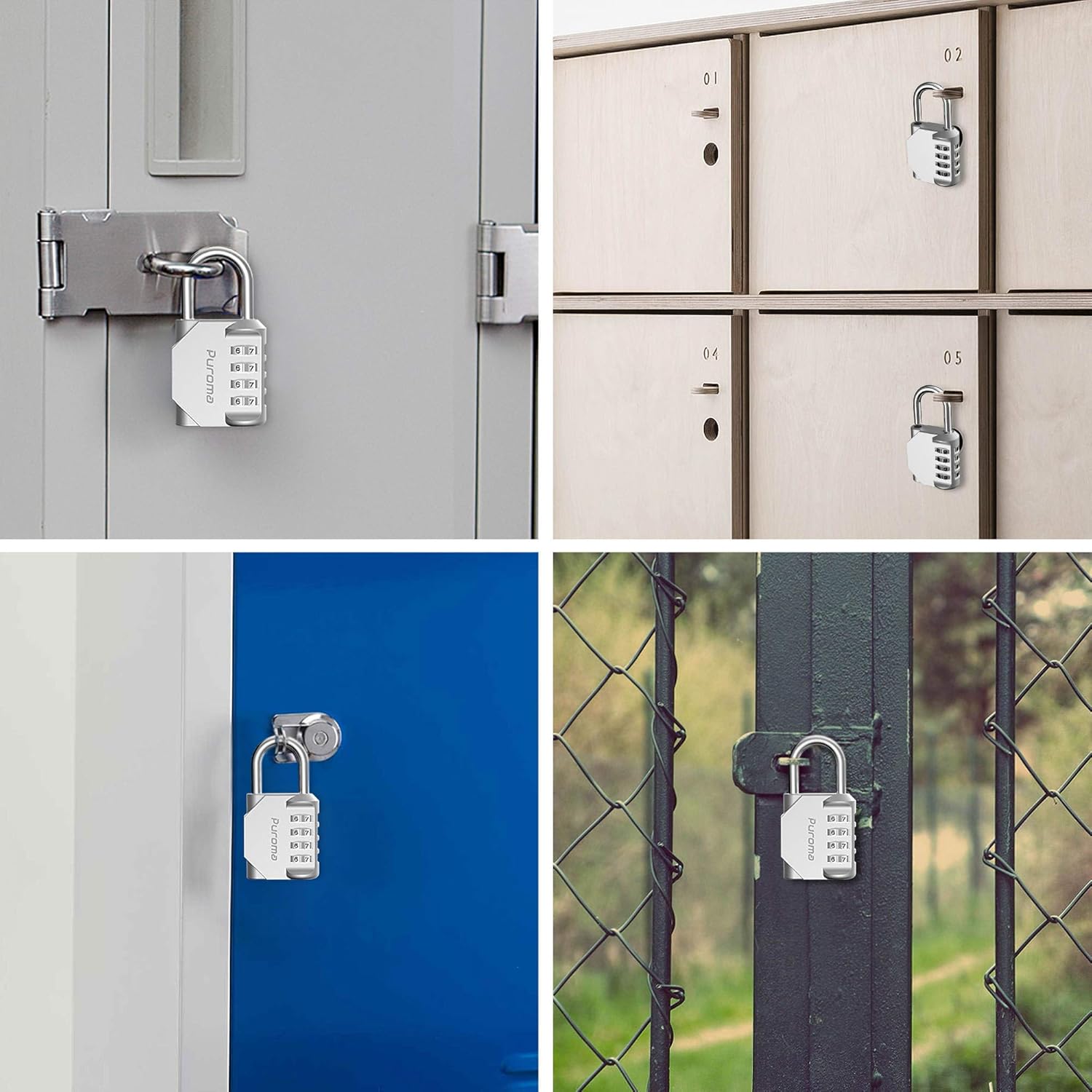 Puroma 2 Pack 4 Digit Combination Locks Outdoor Waterproof Padlock for School Gym Locker, Hasp Cabinet, Gate, Fence, Toolbox (Silver & Black) - - 