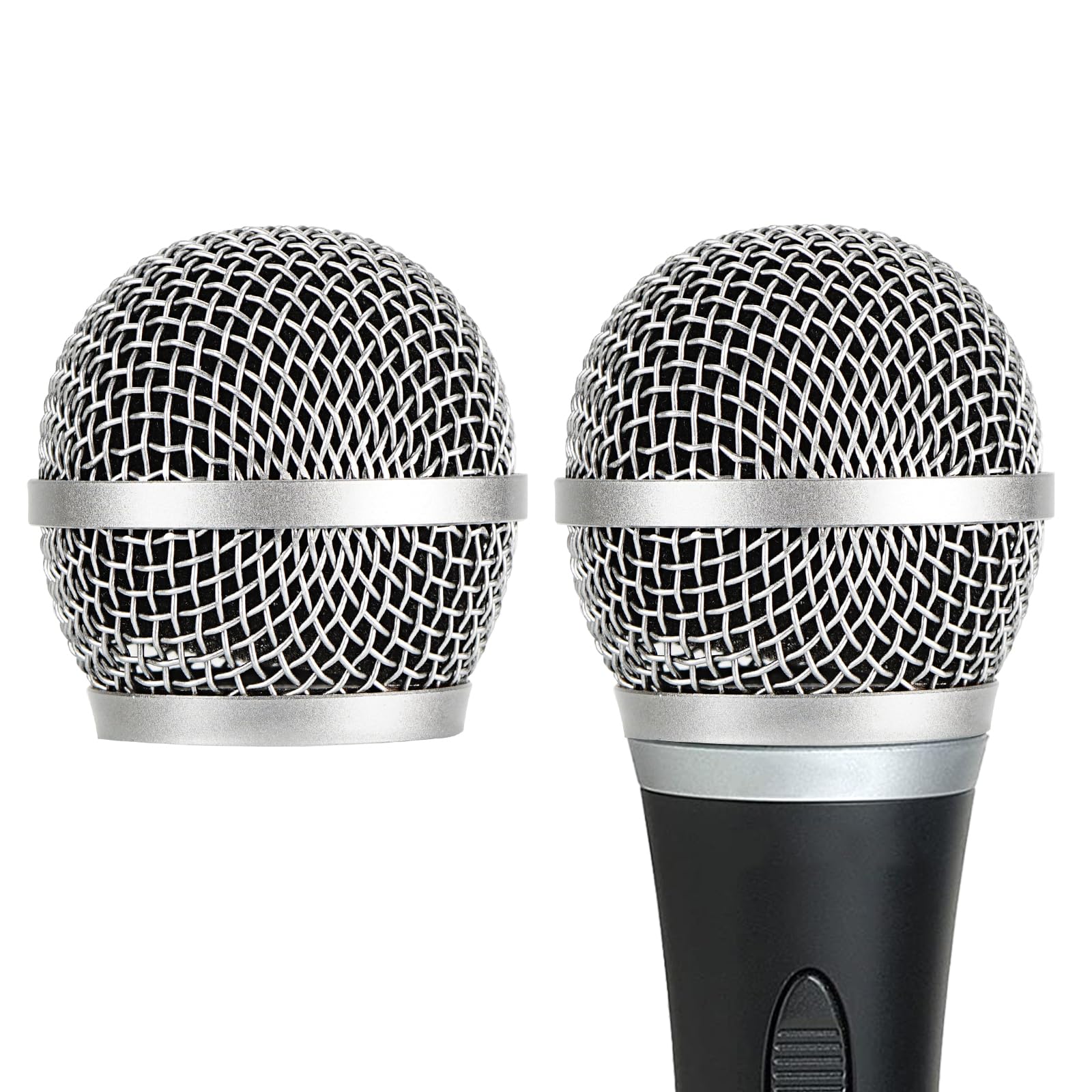 Geekria for Creators Microphone Replacement Grille for Shure PG48, PGX2, BLX288, PG24 Mic Head Cover, Microphone Ball Head Mesh Grill, Capsule Parts (Silver / 2 Pack)