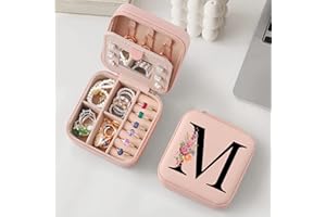Parima Personalized Birthday for Women - Travel Essentials Jewelry Case Organizer Birthday Gifts for Mom Friends Her Bridesmaids Teenage Idea Gifts Small Initial Jewelry Boxes - Letter M, Pink