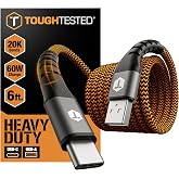 ToughTested 6ft USB-A to USB-C Cable, 3A/60W Fast Charging | Double-braided cable for durable charging, compatible with iPhone 15/16/17, Samsung Galaxy, Pixel, iPad, and USB-C devices.