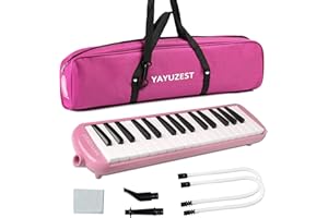 YAYUZEST 32 Keys Melodica Instrument, Soprano Melodica Air Piano Keyboard Pianica with 2 Soft Long Tubes, 2 Short Mouthpieces and Carrying Bag (Pink)
