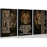 3Pcs Inspirational Lion Office Canvas Wall Art Inspiring Motivational Quotes Animal Painting Picture Wall Decor Poster Print Artwork for Bedroom Man Cave Study Home Decoration