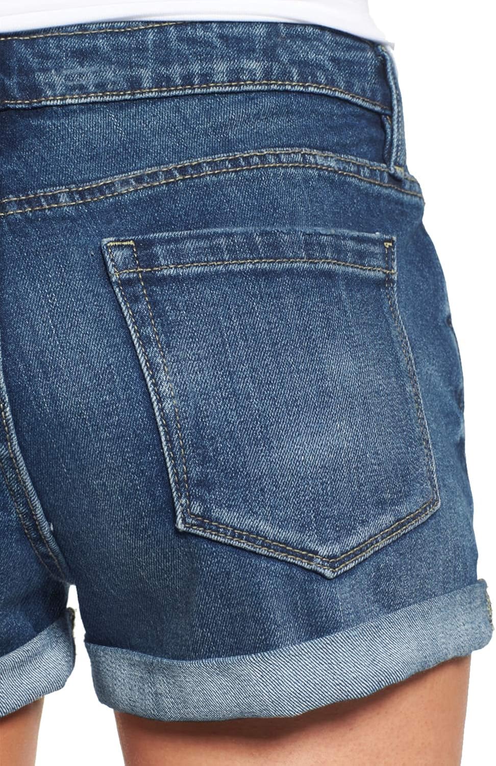 luvamia Women's Ripped Denim Jean Shorts Mid Rise Stretchy Folded Hem Short Jeans at  Women’s Clothing store