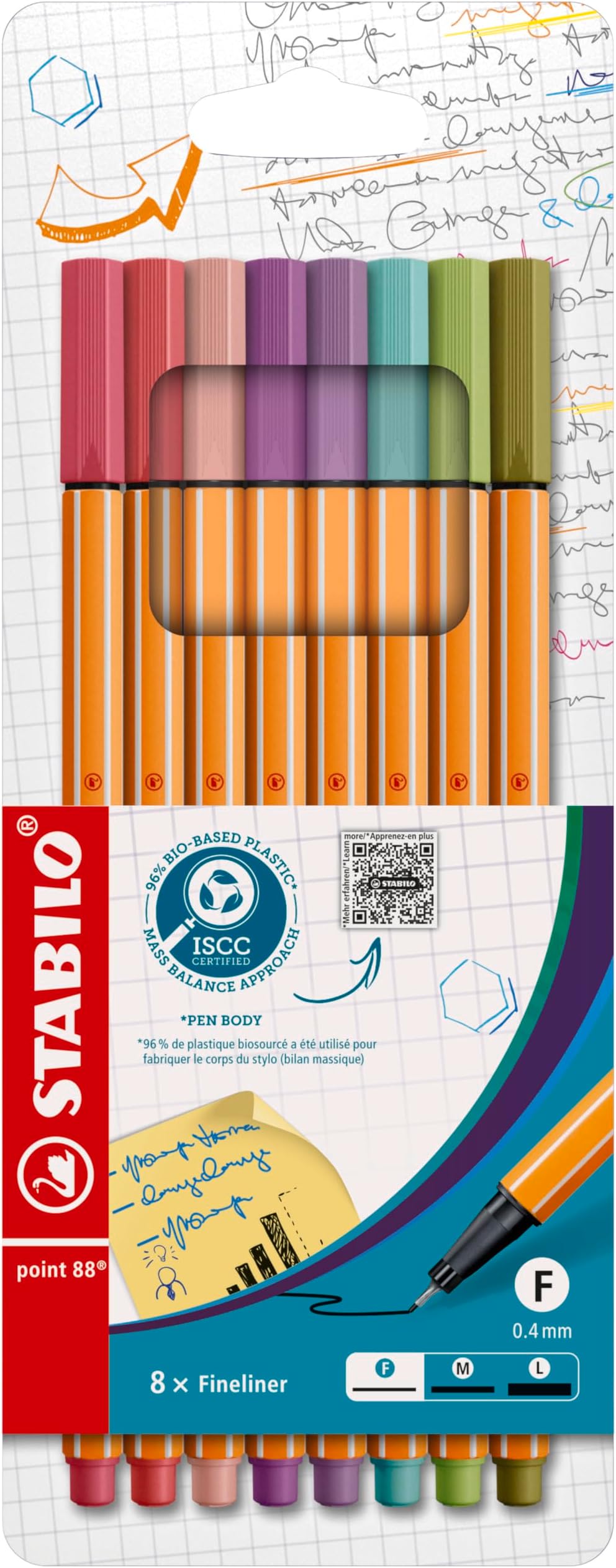 STABILO point 88 Fineliner 8 Pack Assorted Colours 0.4mm Hexagonal