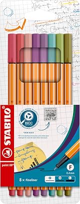 STABILO point 88 Fineliner 8 Pack Assorted Colours 0.4mm Hexagonal