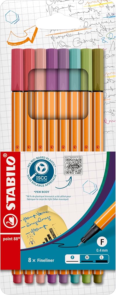 STABILO point 88 Fineliner 8 Pack Assorted Colours 0.4mm Hexagonal