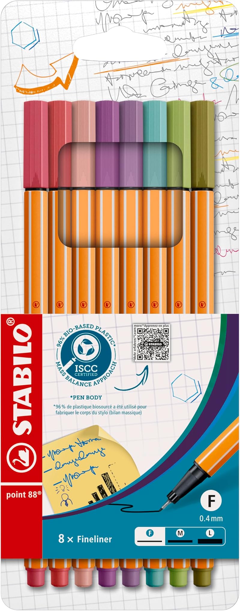 STABILO point 88 Fineliner 8 Pack Assorted Colours 0.4mm Hexagonal