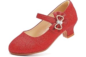 Dufannie Girls Dress Shoes Low Heel Princess Flats Mary Jane Flower Wedding Party Glitter Shoes for Kids Toddler