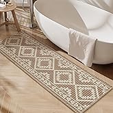 PADOOR-Waffle Bathroom Runner 24"x72", Super Absorbent Bath Mats for Bathroom, Machine Washable Non Slip Bath Rug with Tassels, Soft Bath Mat for Laundry Room, Bedroom, Brown & Cream, 2'x 6'