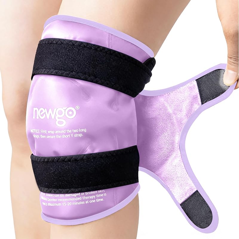NEWGO Reusable Knee Ice Pack Wrap Full Coverage Gel Pad Purple