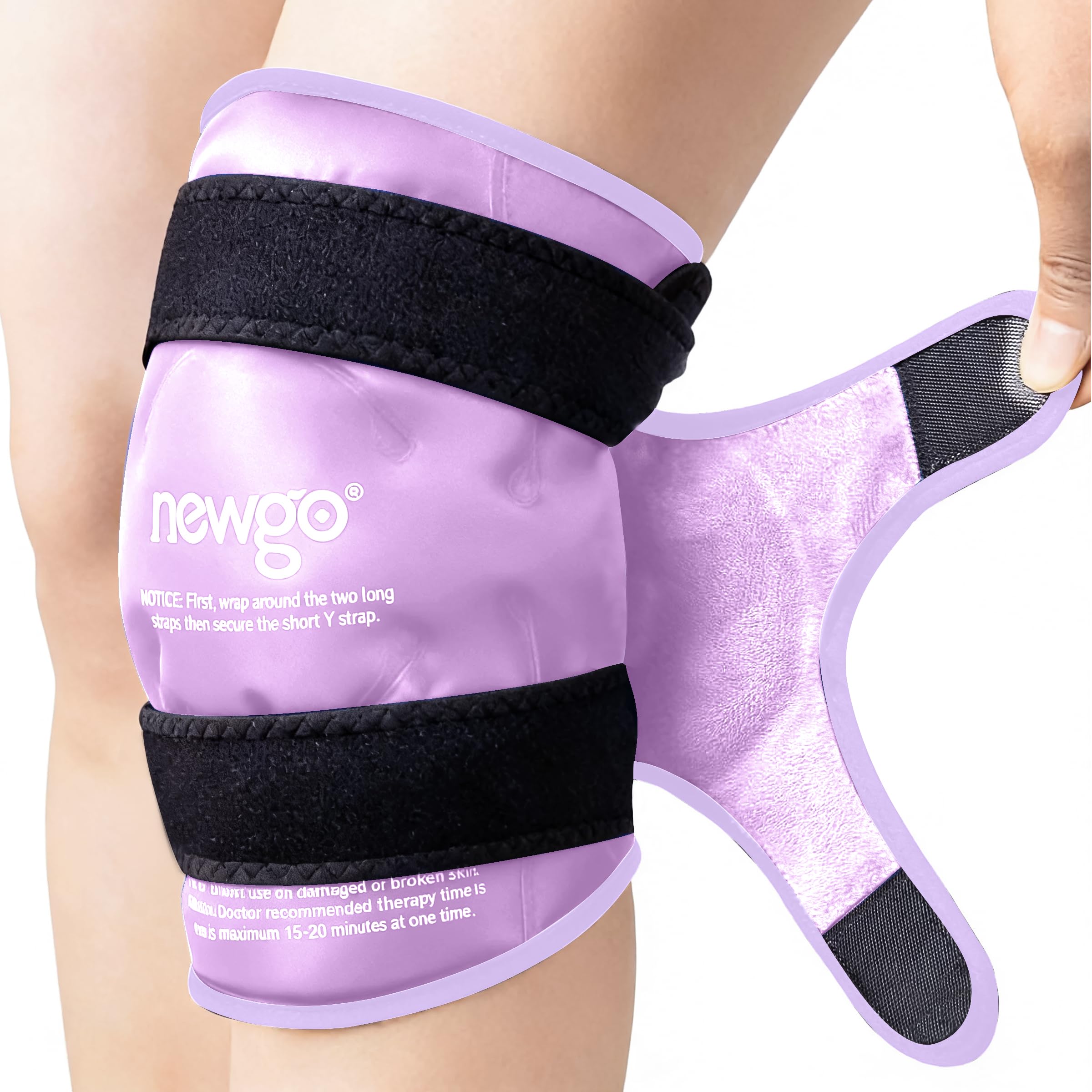 NEWGO Reusable Gel Cold Pack - Knee Ice Pack Wrap for Pain Relief, Swelling, Bruises (Purple)