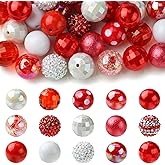 Ornazy 50 pcs Random 20mm Acrylic Round Beads Polka Dot Rhinestone Gumball Beads Red Series Chunky Bubblegum Beads for Necklace Bracelet Jewelry Making Crafting Supplies