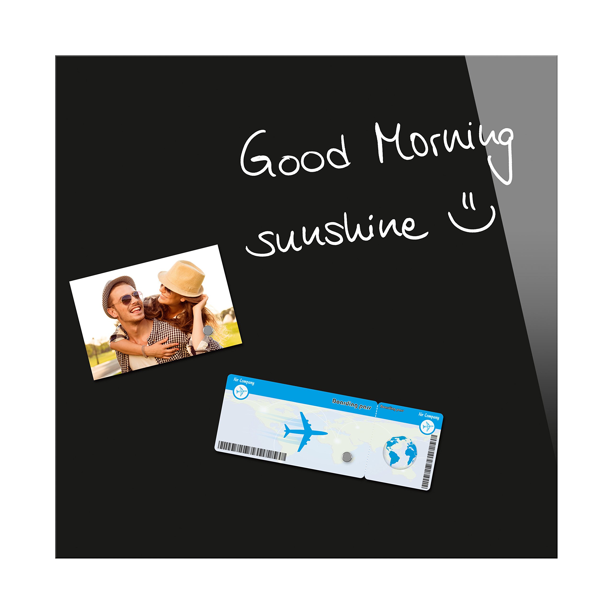 Be!Board B1101 Magnetic Glass Board / Magnetic PinBoard / WhiteBoard / Dry Wipe Board, 45 x 45 cm, Black