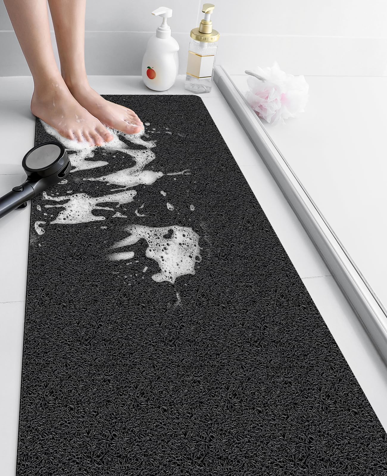 Loofah Mats for Shower, Non Slip Soft Textured Bath, 40x100CM Bathtub Mat with Drain, Phthalate Free, Quick Drying, Soft Comfort Bathroom Mats for Wet Areas (Black) — image 1