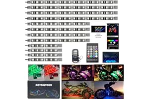 MOTOAUTOLED 12Pcs RGB Motorcycle LED Underglow Kit Strips Waterproof Multi Color Music Accent Light APP Brake Signal Remote Control Accessories for ATV Can-Am Harley Davidson Honda Kawasaki Suzuki